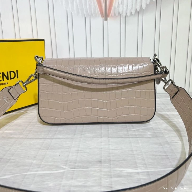 Affordable HOT In Fendi Leather Crocodile Tiffany Medium Baguette Khaki Bag 0804